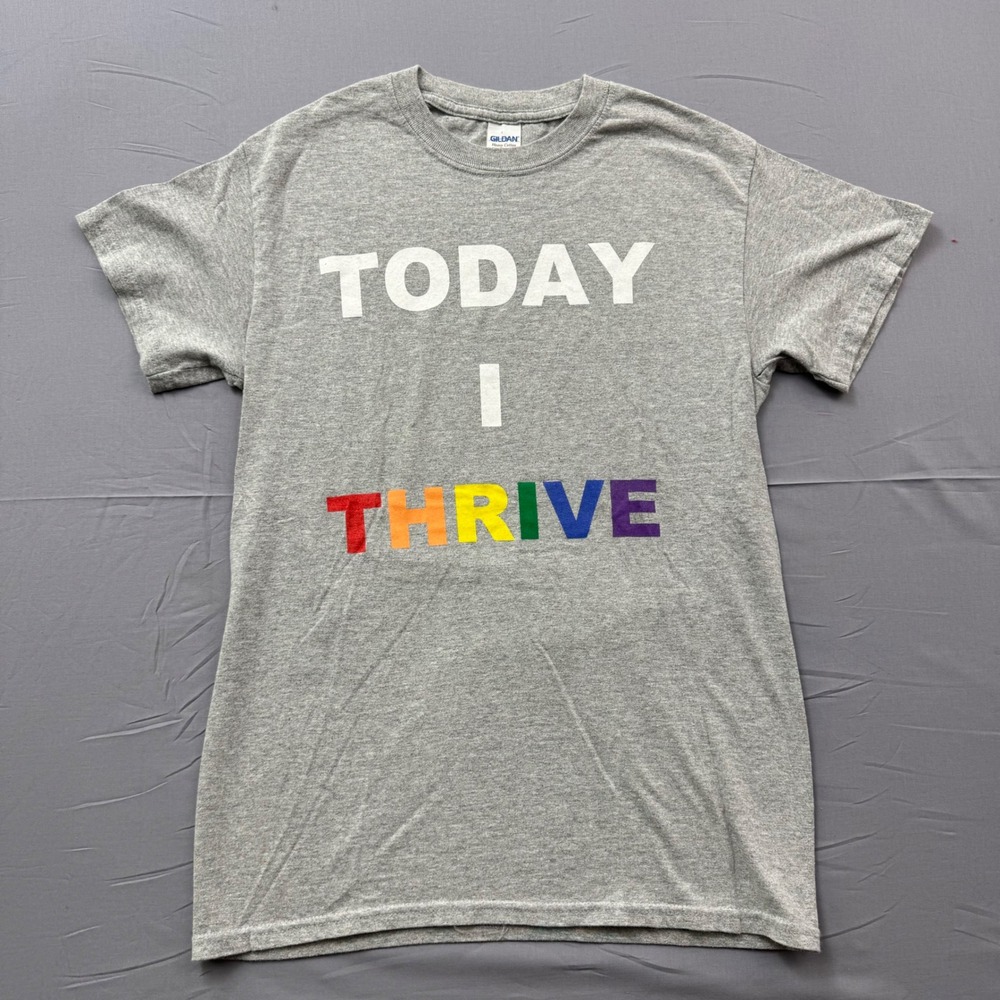 Gildan Today I Thrive NYC Rainbow Graphic‎ T-Shirt Gray Small Short Sleeve Tee